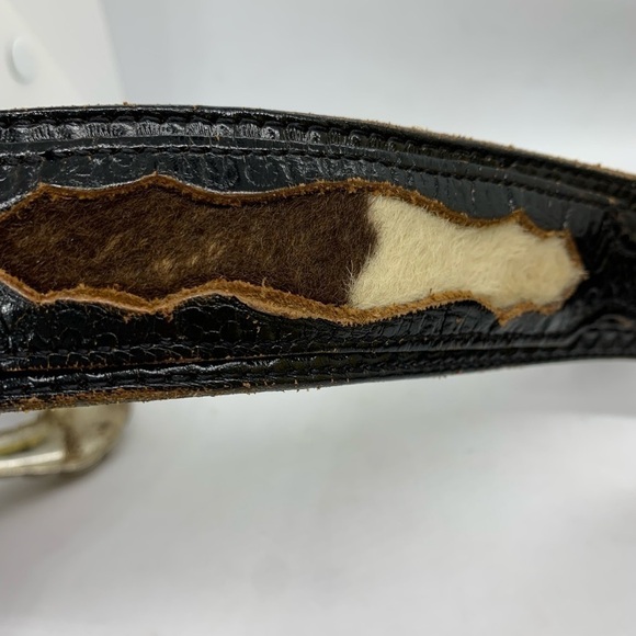 Nocona Flower Embossed Calf Hair Leather Belt with Silver Tone Buckle K549 SZ 36 - Picture 9 of 9